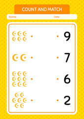 Count and match game with moon and star. worksheet for preschool kids, kids activity sheet