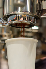 espresso machine pouring espresso coffee