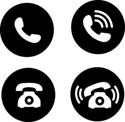 Retro phone Icon set. Black phone symbols in bubble in flat style. Ringing phone signs isolated on white background. Simple vector telephone abstract icons for web site design.eps