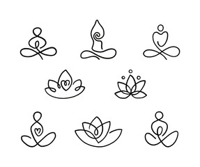 Set of linear yoga icons. Hand drawn abstract minimalist style.
