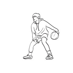 line art male street basketball player with ball illustration vector hand drawn isolated on white background
