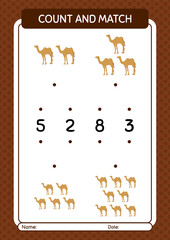 Count and match game with camel. worksheet for preschool kids, kids activity sheet