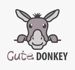 Obraz na płótnie Canvas Vector Logo of сute funny smiling cartoon donkey. Can be use for advertising farm, market, koumiss shop.