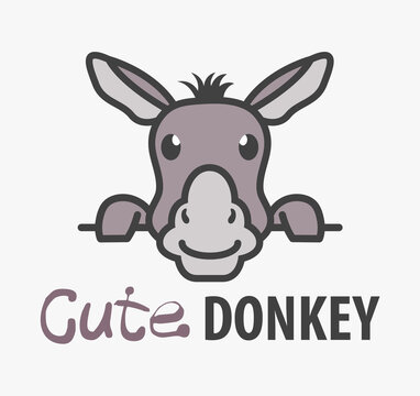 Vector Logo of сute funny smiling cartoon donkey. Can be use for advertising farm, market, koumiss shop.
