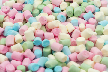 Fototapeta na wymiar Multi-colored marshmallows. Background or texture of colorful blue and pink marshmallows.