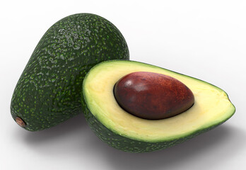 avocado on white background. 3D rendering
