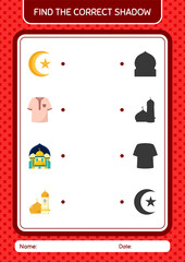 Find the correct shadows game with ramadan icon. worksheet for preschool kids, kids activity sheet