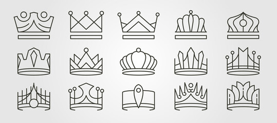 set bundled crown icon vector symbol illustration design, line art crown pack logo design © linimasa