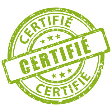 Tampon vert certifi&eacute; en fran&ccedil;ais. Ic&ocirc;ne vectoriel.