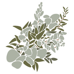 Tender vector flat illustration with a bouquet of flowers. Spring bouquet with eucalyptus. Bouquet for women on International Women's Day, Wedding and Mother's Day. Flower arrangement for decoration.