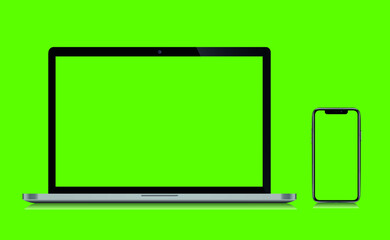 laptop and phone mockup on green screen , Device set of smartphone, laptop and monitor , esp 10 Vector illustration, iphone with macbook mockup