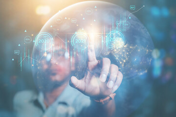 2022 business concept, businessman or engineer Show the trend of driving modern innovations to develop more efficient technology.	
