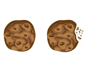 Set with bitten chocolate cookies vector