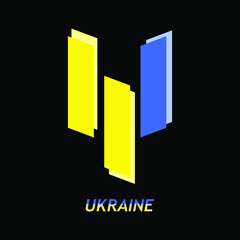 Pray for Ukraine. Ukraine praying concept background. Abstract coat of arms, trident yellow and blue lines vector illustration.