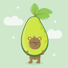 Avocado and teddy bear kawaii. Vector cheerful children's illustration
