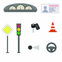 set with attributes of a driver on a white background