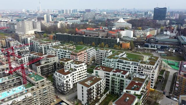 Aerial drone flight over the centre of Berlin