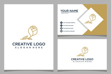 Naklejka premium minimalistic design rose logo template with business card design