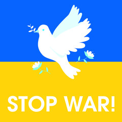 Stop Putin Stop War Banner text with Ukraine flag. International protest, Stop the war against Ukraine. Vector illustration	