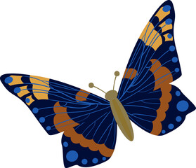 Butterfly Flying Insect with Brightly Coloured Wings and Antennae Illustration - obrazy, fototapety, plakaty