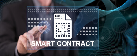 Man touching a smart contract concept