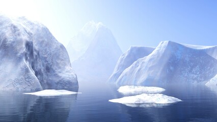 Fototapeta na wymiar Iceberg in the ocean, arctic ocean with ices, melting glacier, 3d rendering