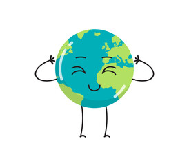 Cute earth characters different emotions and cartoon mascot globe  collection set flat vector illustration.
