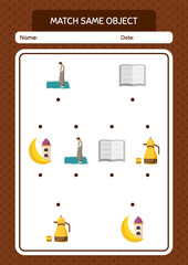 Match with same object game ramadan icon. worksheet for preschool kids, kids activity sheet