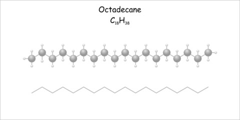 Stylized molecule model/structural formula of octadecane.