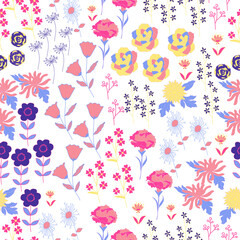 Fototapeta premium Hand drawn blooming floral garden seamless design