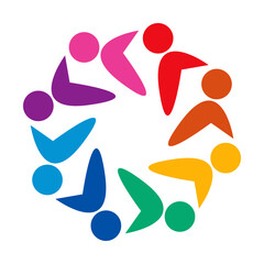 Group of eight people logo in a circle.Persons teamwork