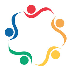 Group of five people in a circle.Teamwork meeting.people are meeting in the room.