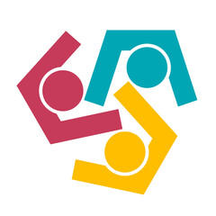 Group of three people in a circle.Teamwork meeting in the room.Powerful combined forces.