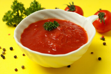 Concept of tasty food with adjika, close up