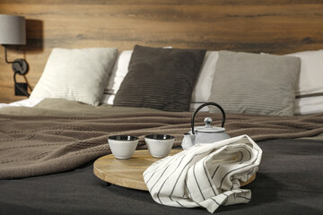 Tea and bedroom interior. Free space for your decoration. 
