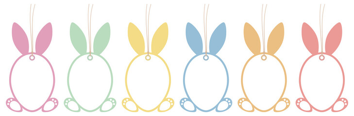 Set Sechs Hängende Anhänger Haseneier Füße Rahmen Retrofarben