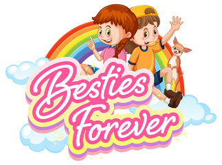 Bestie forever logo with two girls cartoon character