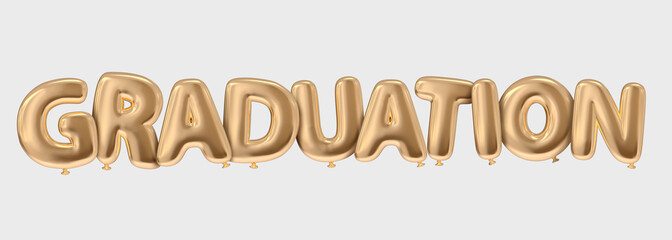 Graduation isolated word floating balloon style typography text with golden realistic color