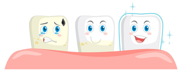 Dental and different teeth condition on white background