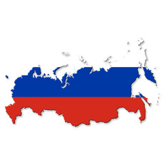 Contour map of Russia with superimposed Russian flag