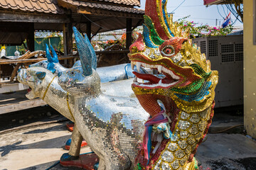 Lop Buri, Thailand - February, 06, 2022 : 12 zodiac statues In Wat Phu Noi, Lopburi, Thailand. - obrazy, fototapety, plakaty