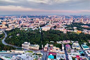 Fototapeta na wymiar Aerial view of old town of Kyiv, Ukraine, before the Russian invasion