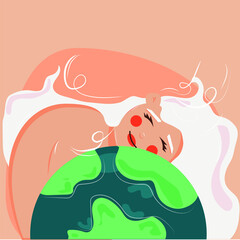 Earth Day. Girl hugging the earth