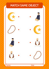 Match with same object game ramadan icon. worksheet for preschool kids, kids activity sheet