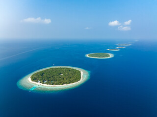 Aerial view of tropical islands in Baa Atoll, Maldives