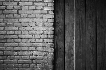 Old brick and wooden wall. Grunge background
