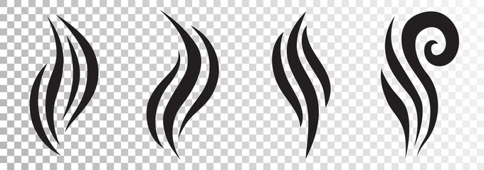 Hot coffe steam vapor, smoke icons. Perfume fragrance, food flavors signs.