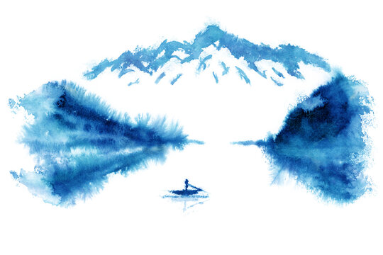 藤井　松山自筆　水墨画水辺の風景 藤井 松山自筆 水墨画水辺の風景