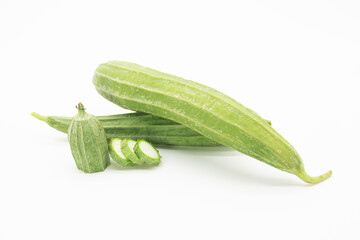 Fresh Angled luffa (Ribbed Gourd) sliced isolated on white background.