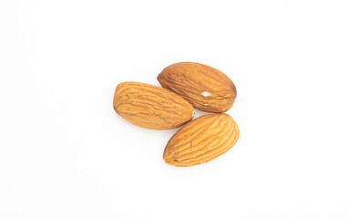 Almond nuts isolated on white background with full depth of field